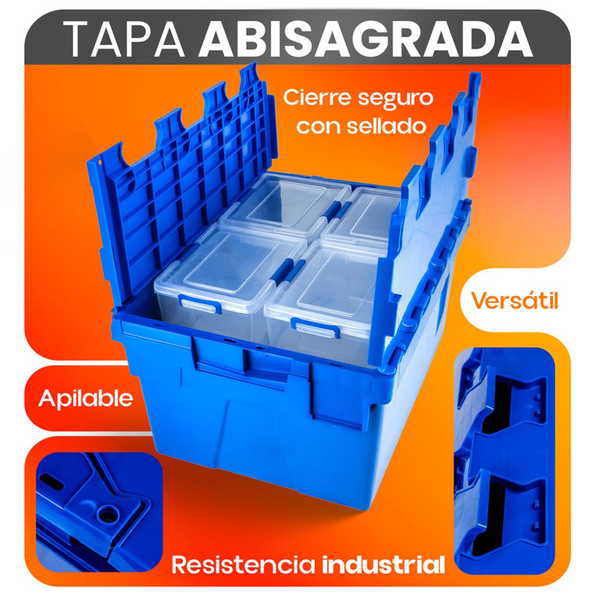 ENERGY PLUS - Caja de Seguridad Plástica 40x29x20 cm con Tapa Abisagrada