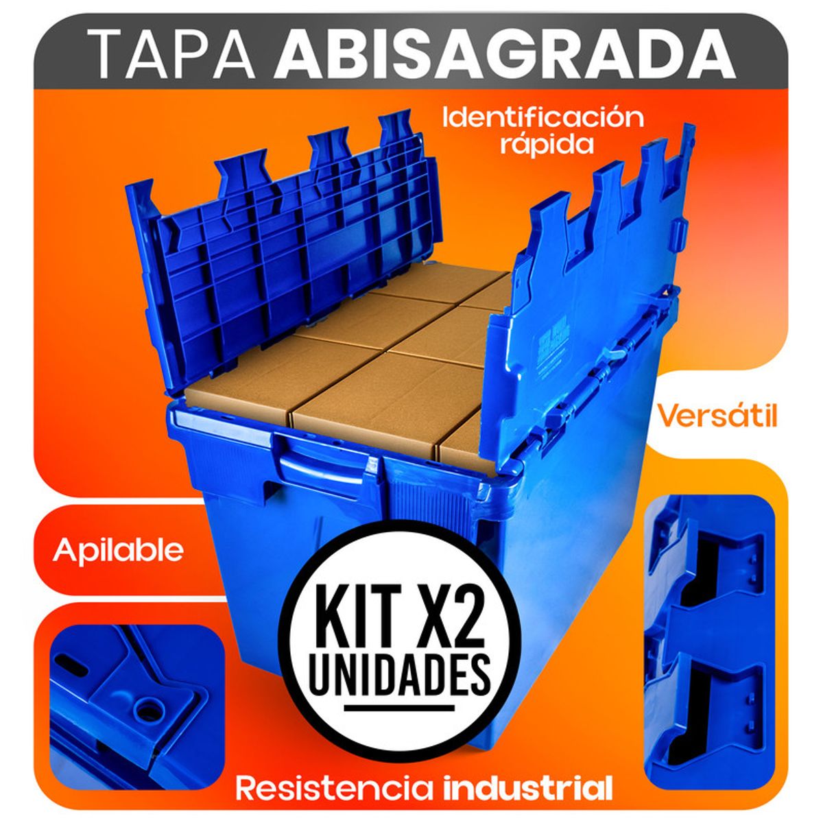 ENERGY PLUS - Set x2 Caja Seguridad Plástica 60x40x40 cm Tapa Abisagrada