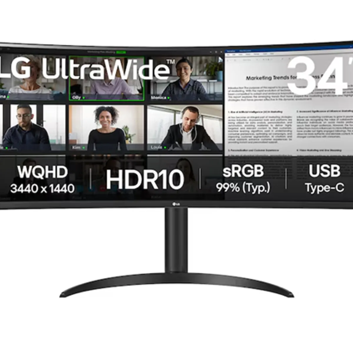 LG - Monitor Curvo UltraWide LG 34 QHD 100Hz USB-C 2HDMI + DisplayPort 34WR55QK