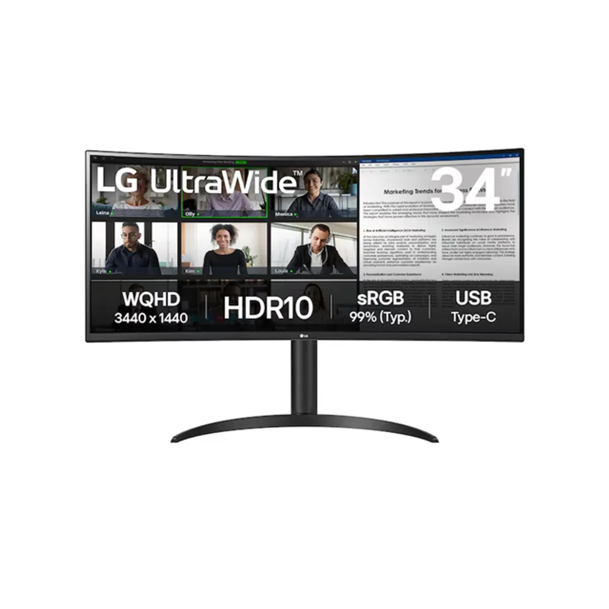 LG - Monitor Curvo UltraWide LG 34 QHD 100Hz USB-C 2HDMI + DisplayPort 34WR55QK