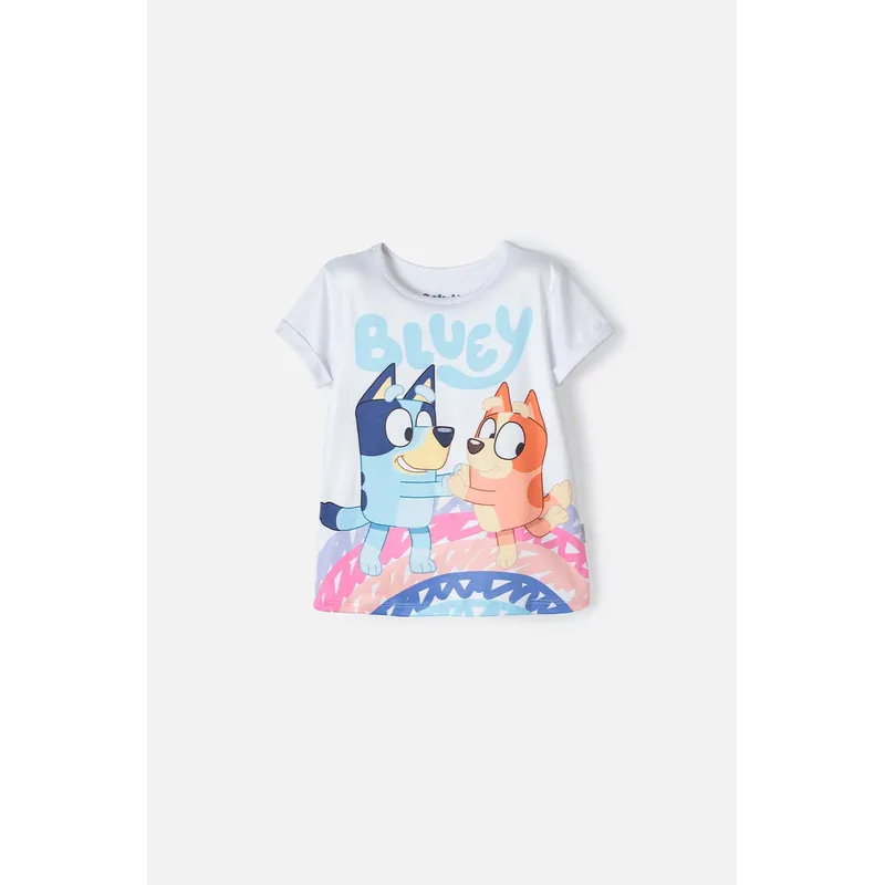 BLUEY - Camiseta de Bluey blanca manga corta para niña 2T a 5T