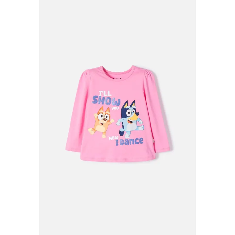 BLUEY - Camiseta de Bluey rosada manga larga para niña 2T a 6T