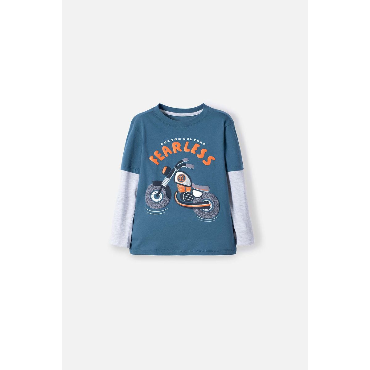 LITTLEMIC - Camiseta LittleMic azul y gris estampada en frente para niño