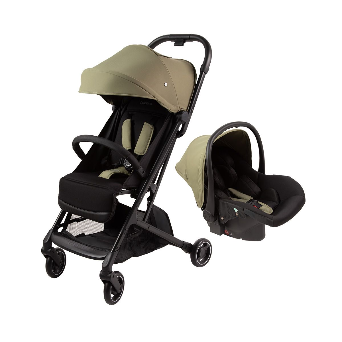 CARESTINO - Coche EASY con Porta Bebé Verde Oliva