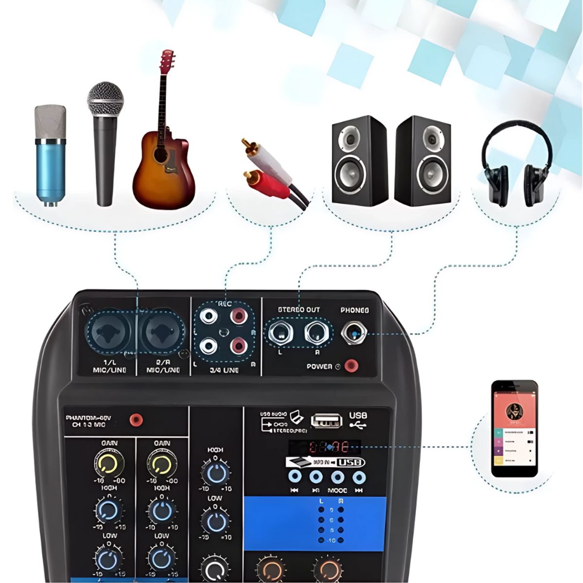 COLME TECHNOLOGY HOME - Mini Consola Mezclador De Audio Y Sonido Wvngr F2-mb Mixer