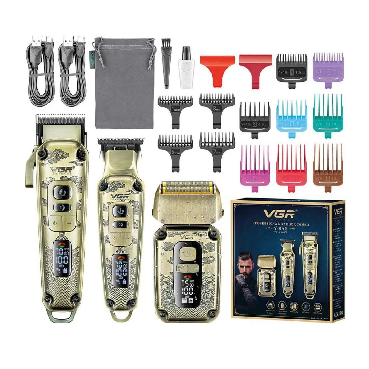 VGR - Máquina VGR 3 En 1 Combo Premium Profesional Inalámbrico V-642