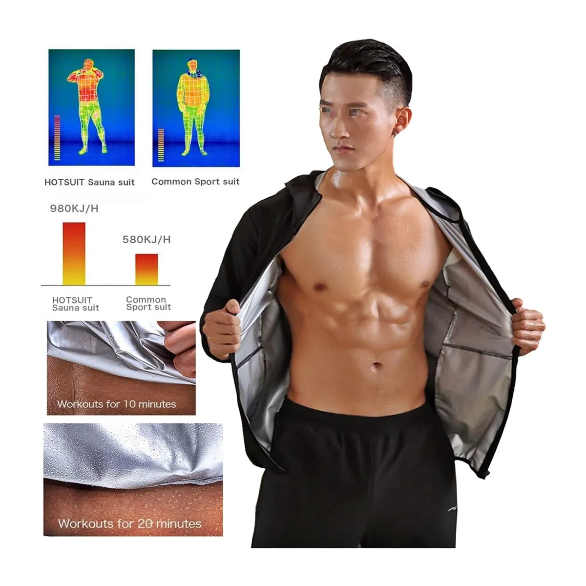 GENERICO - Chaqueta Deportiva con Capucha para Hombre y Mujer Termica Sauna Fitness