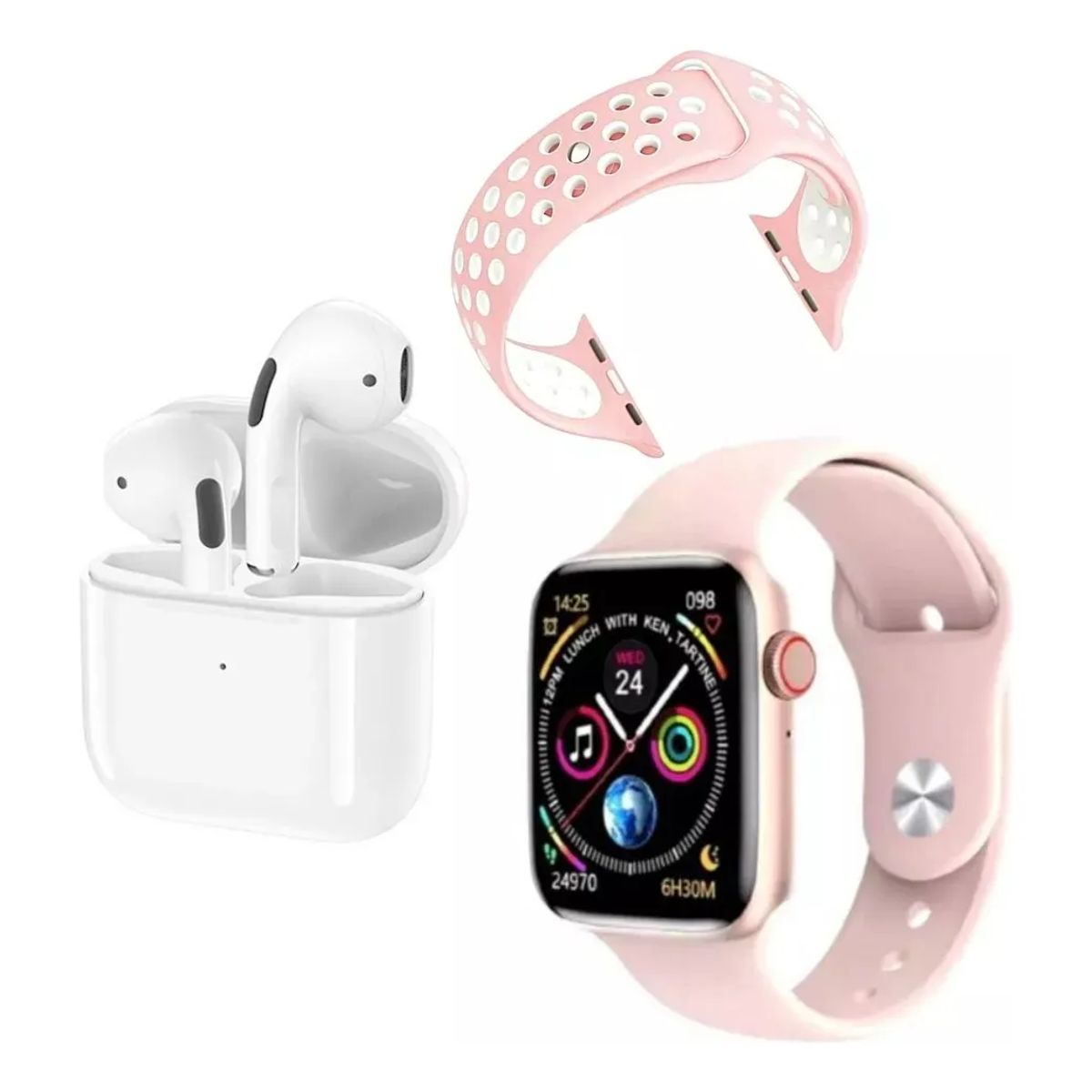 GENERICO - Combo Smartwatch Reloj Audifonos Rosado