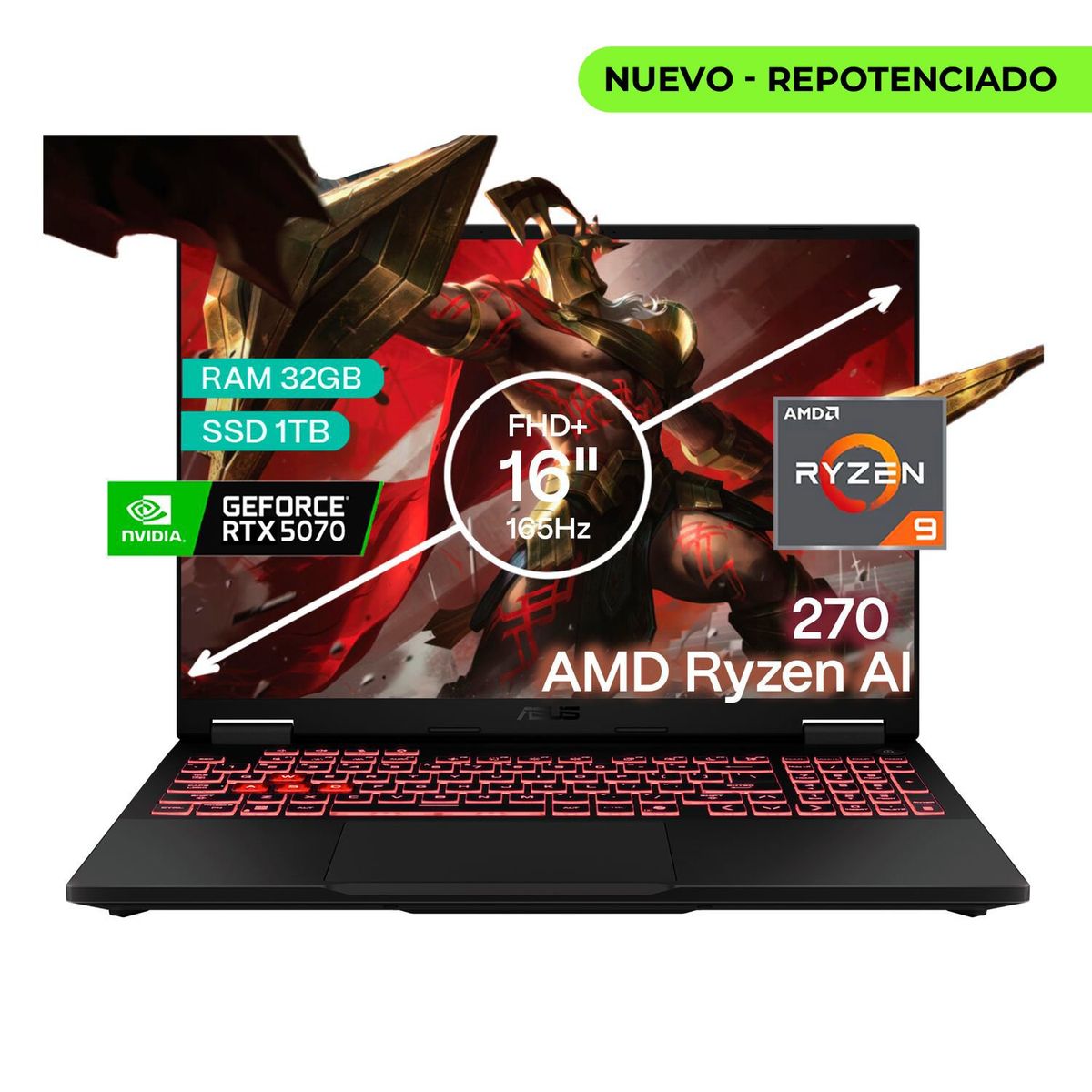 ASUS - Portátil Asus TUF Ryzen 9 270 RAM 32GB SSD 1TB RTX5070 8GB