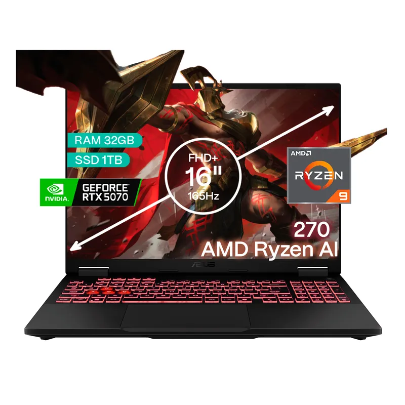 ASUS - Portátil Asus TUF Ryzen 9 270 RAM 32GB SSD 1TB RTX5070 8GB