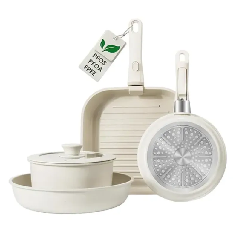 KIBO - Juego De Ollas De Ceramica Bateria Antiadherente Extraible