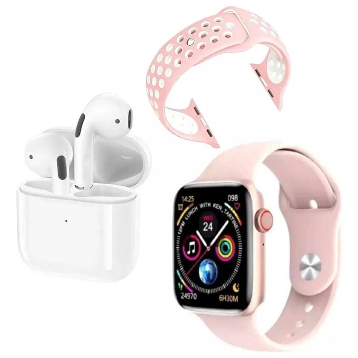 GENERICO - Combo Smartwatch Reloj Audifonos rosa