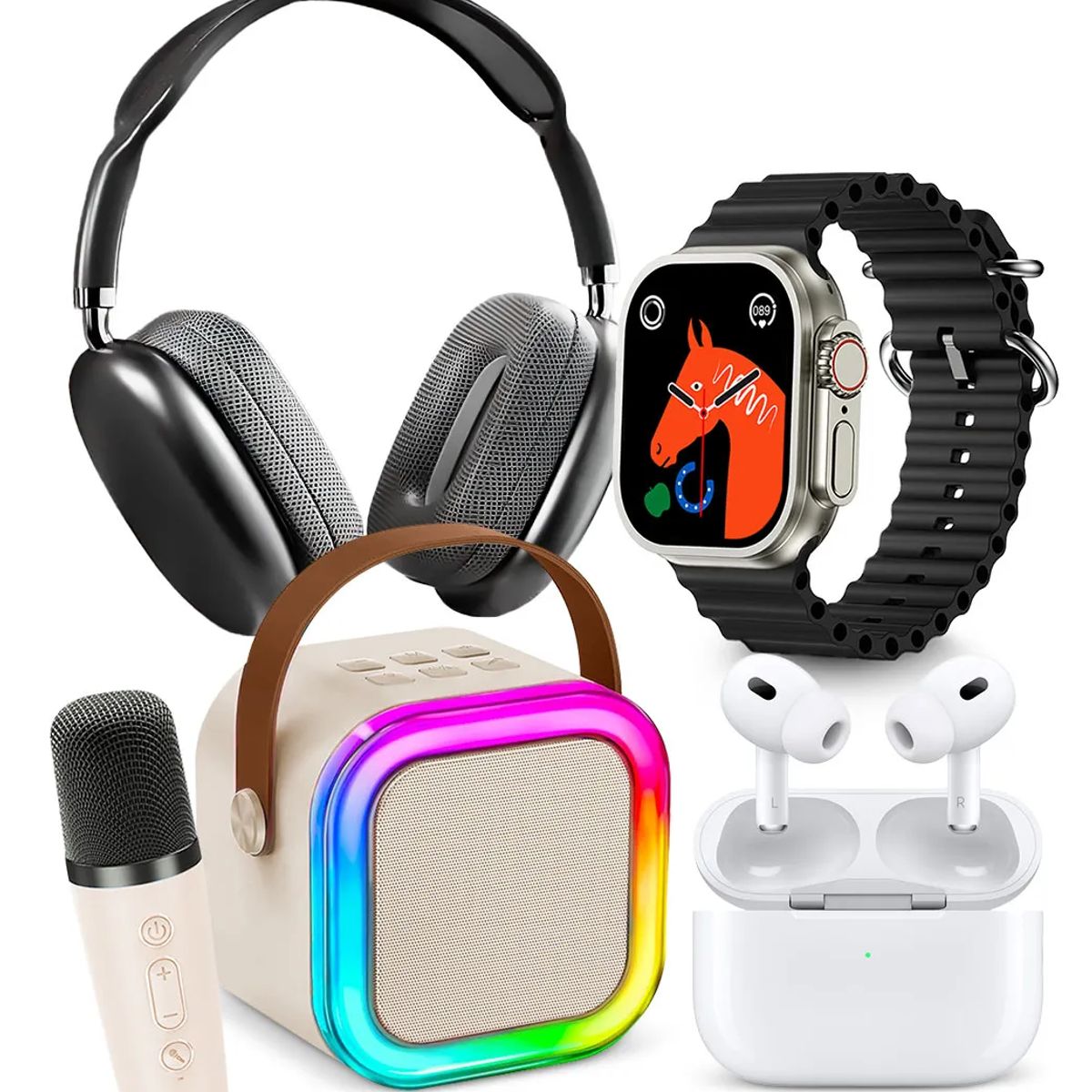 GENERICO - Combo Smartwatch Reloj Audifonos Parlante Microfono negro