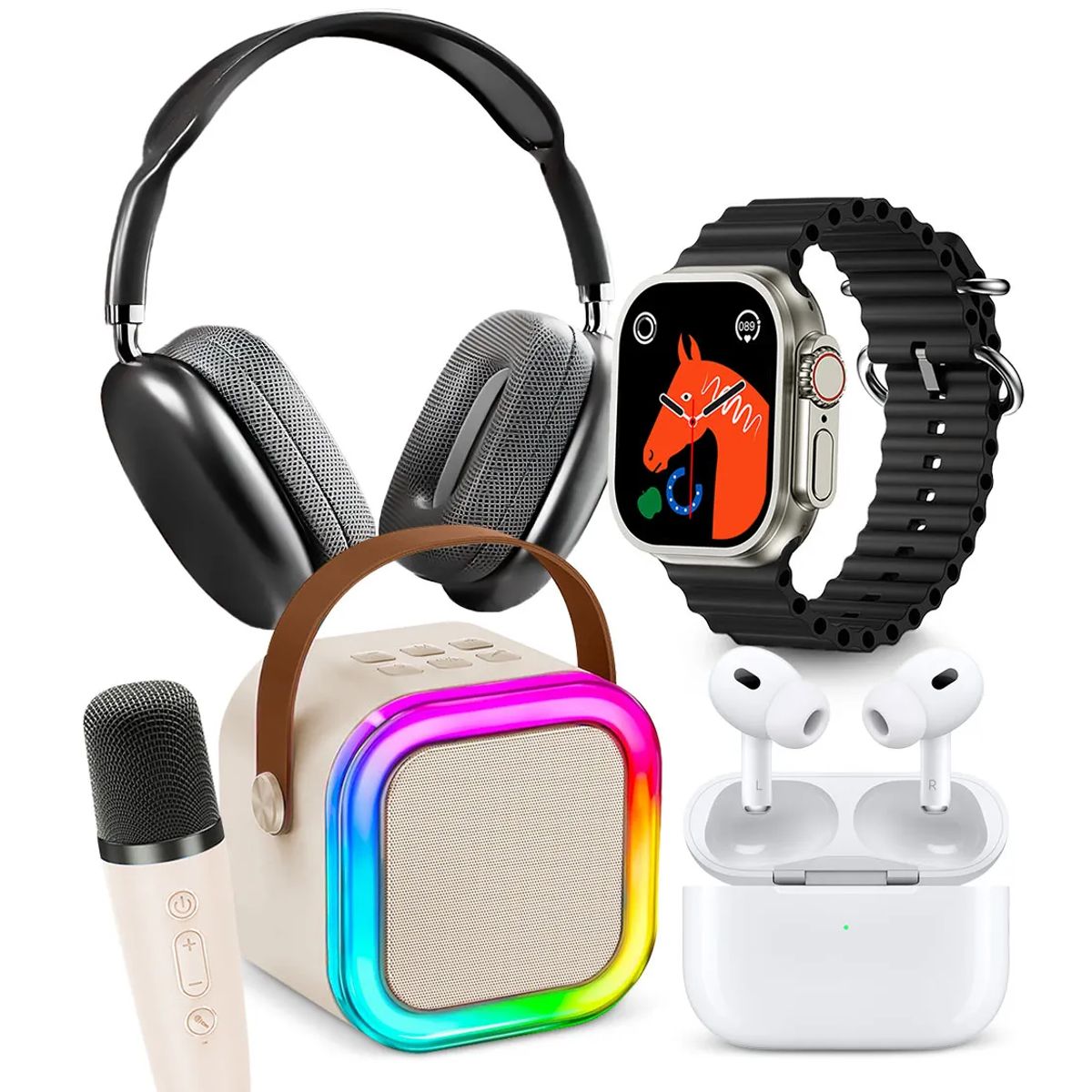 GENERICO - Combo Smartwatch Reloj Audifonos Parlante Microfono negro