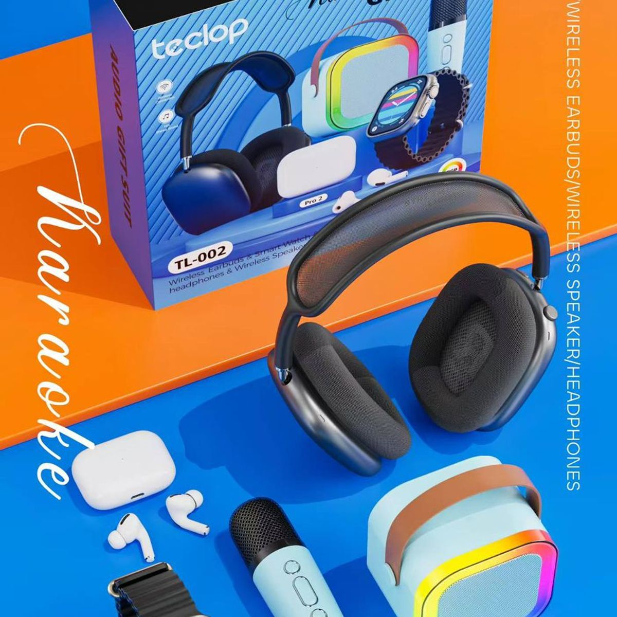 GENERICO - Combo Smartwatch Reloj Audifonos Parlante Microfono negro