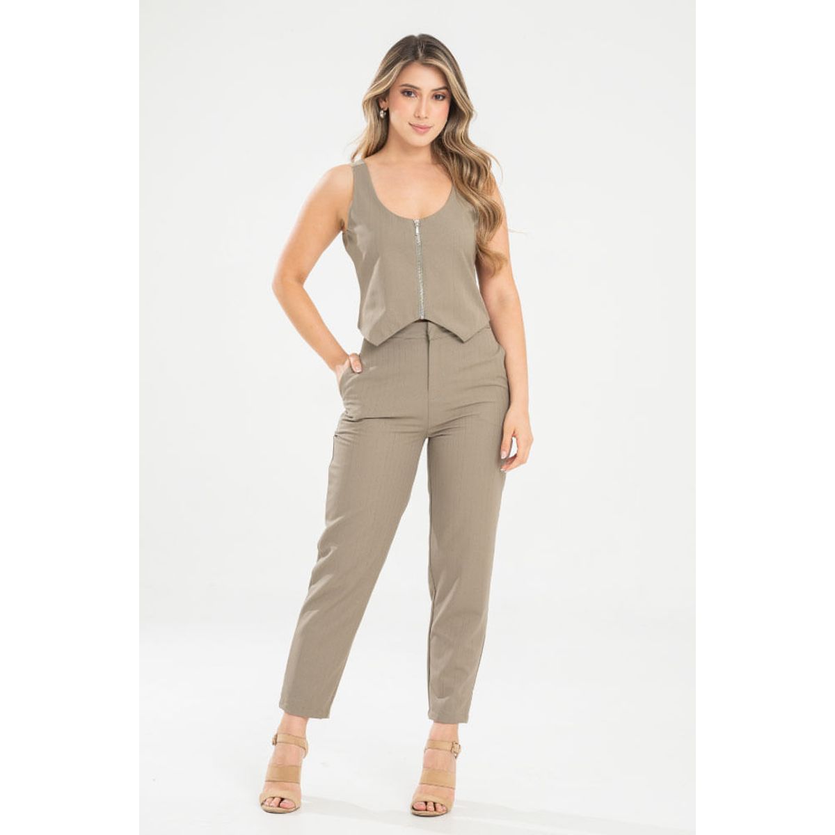 RAGGED - Chaleco rayas cierre Cafe taupe Ragged