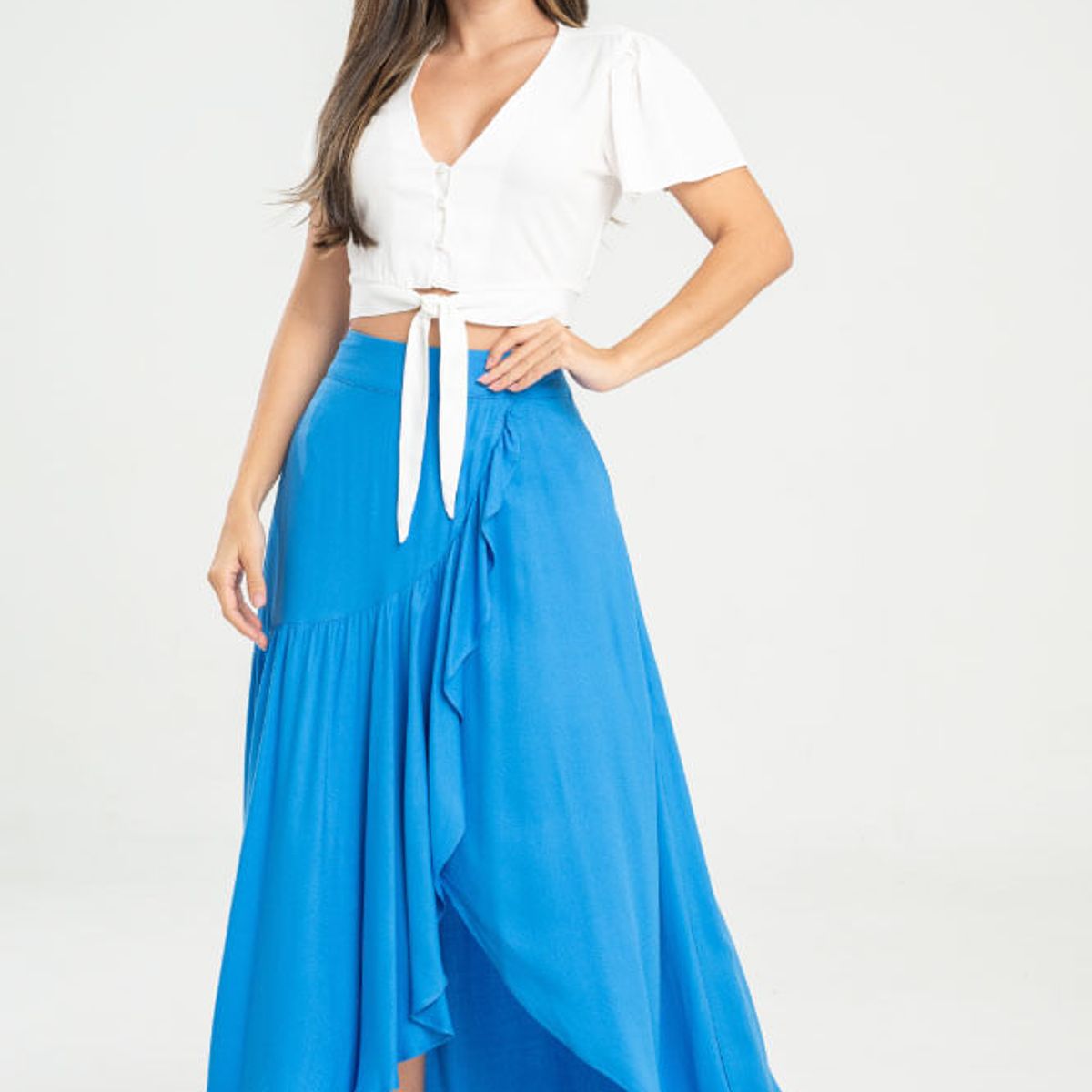 RAGGED - Falda larga lindsay Azul capri Ragged