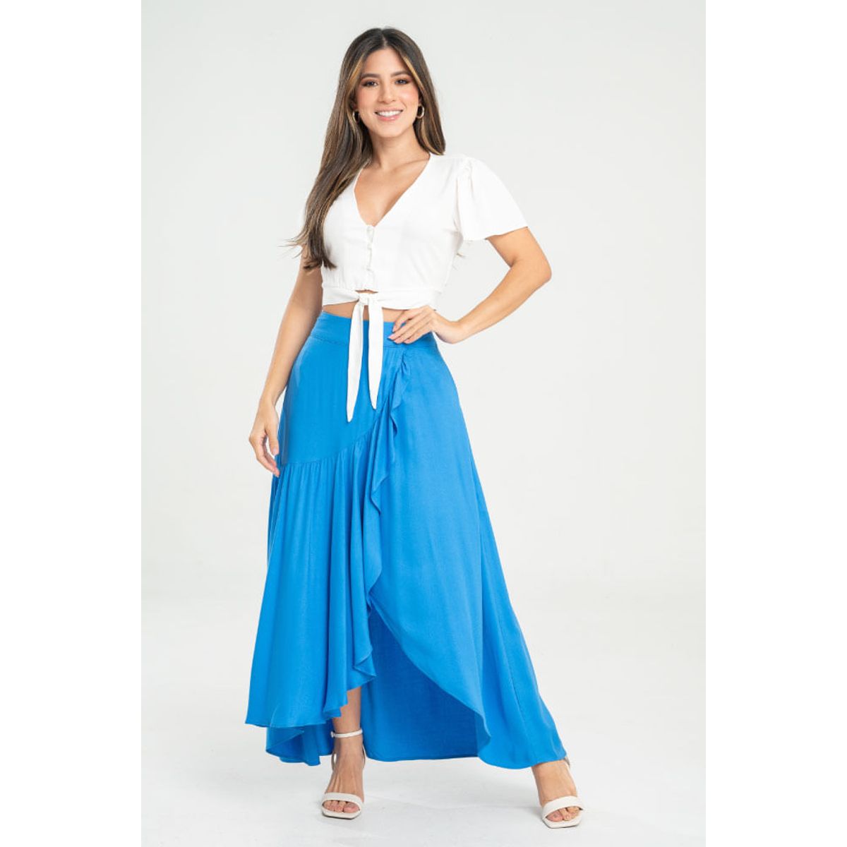 RAGGED - Falda larga lindsay Azul capri Ragged