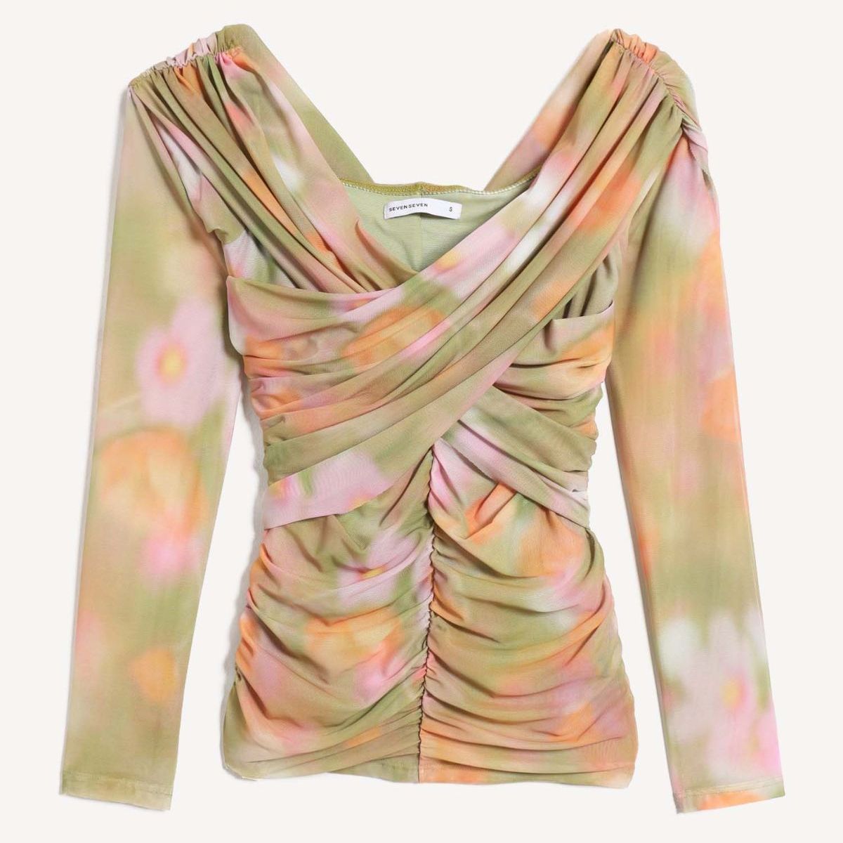 SEVEN SEVEN - Blusa Manga Larga Efecto Drapeado  Para Mujer Verde Seven Seven