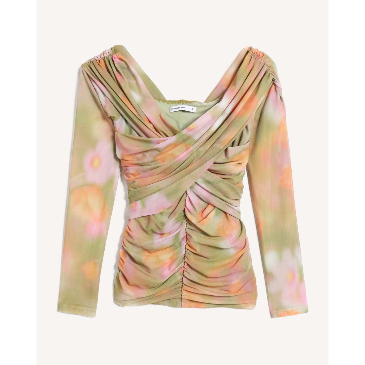 SEVEN SEVEN - Blusa Manga Larga Efecto Drapeado  Para Mujer Verde Seven Seven