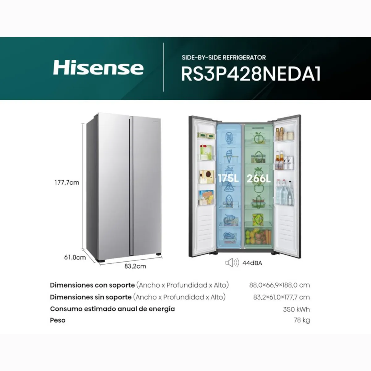 HISENSE - Nevecon Hisense Side By Side 428 Litros - RS3P428NEDA1