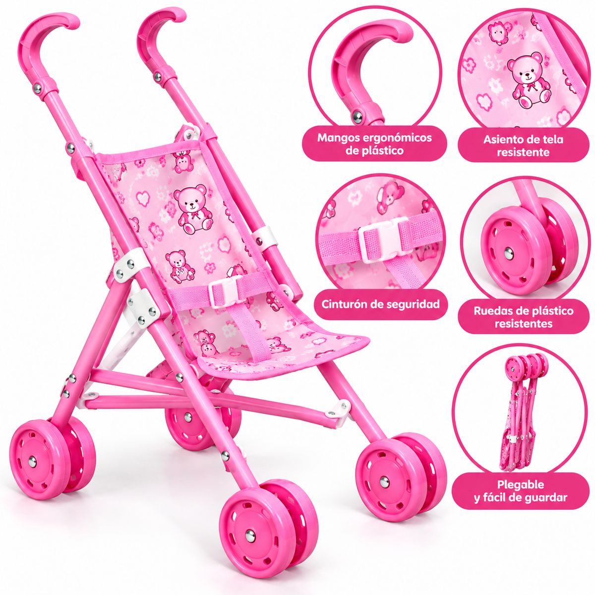 SWISSHOME - JUEGO COCHE PLASTICO MUÑECAS PARA NIÑAS +3 AÑOS