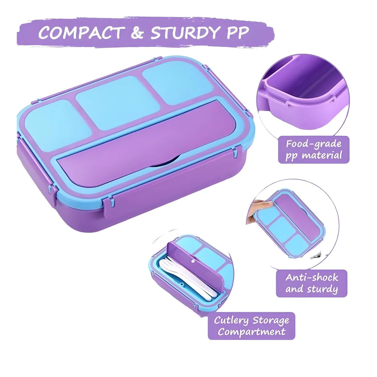 QAIMEW - Lonchera Bento Con 4 Compartimentos, Recipiente Para Salsa