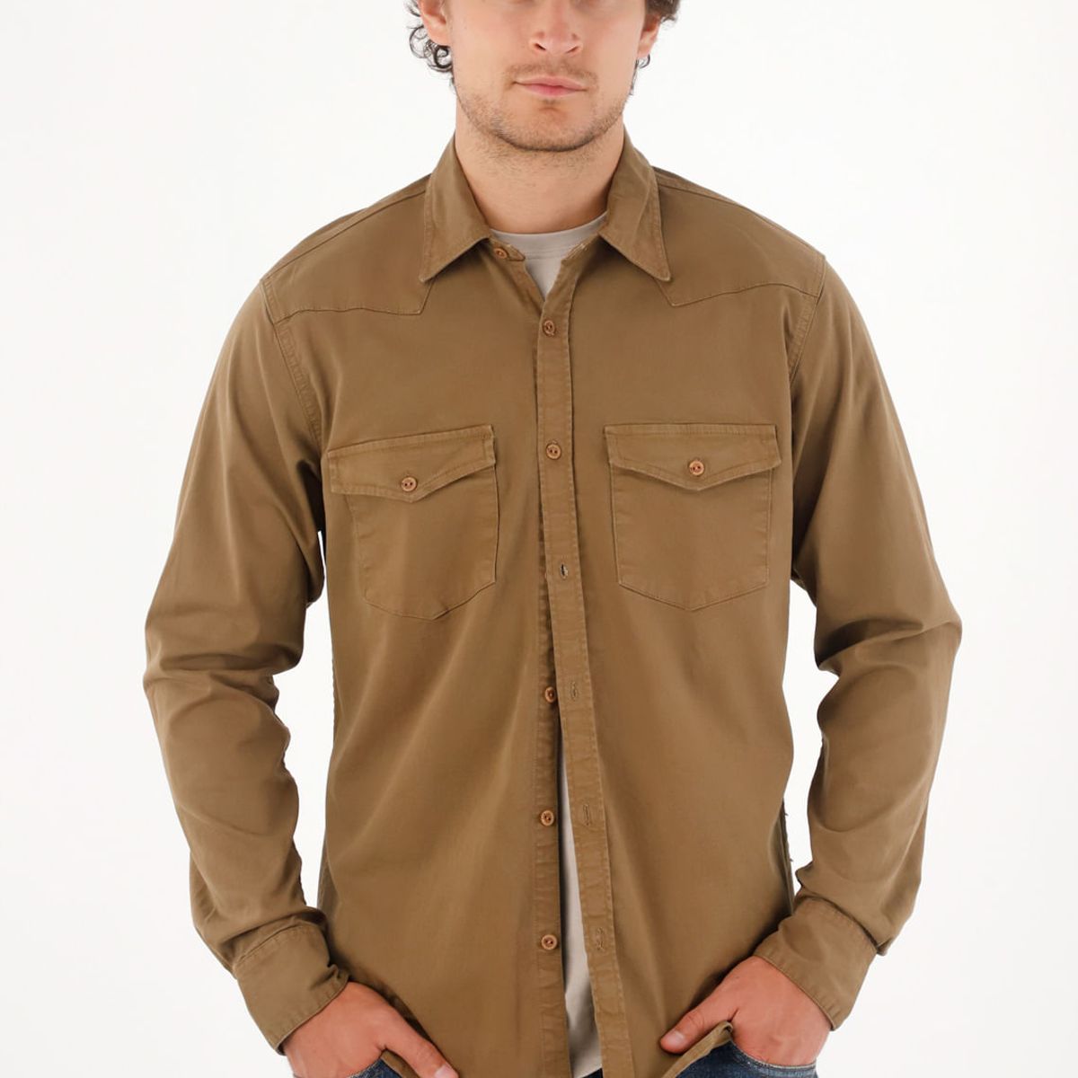 TENNIS - Camisa en dril con bolsillos verde para hombre