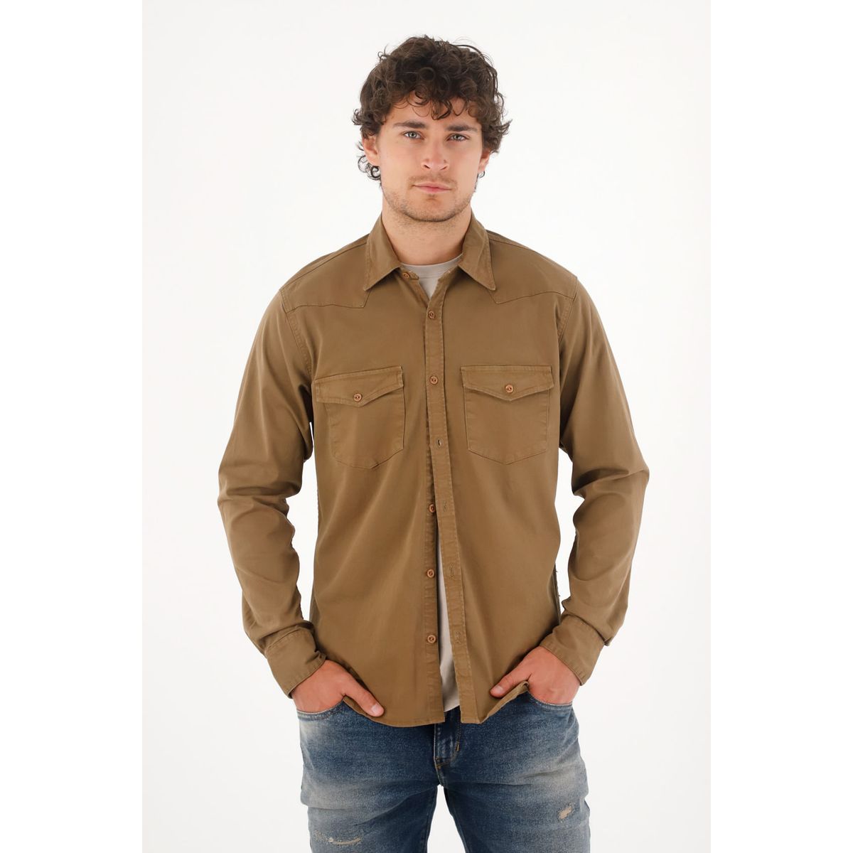 TENNIS - Camisa en dril con bolsillos verde para hombre