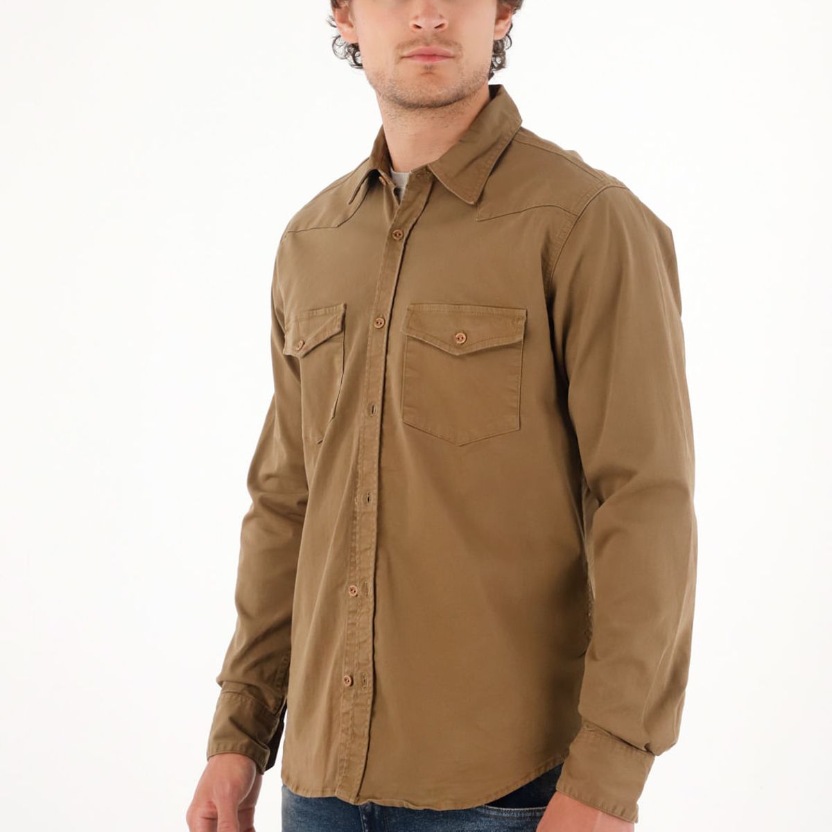 TENNIS - Camisa en dril con bolsillos verde para hombre