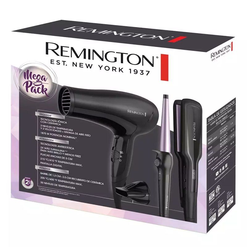 REMIND - COMBO REMINGTON SECADOR, PLANCHA,RIZADOR  TECNOLOGIA IONICA