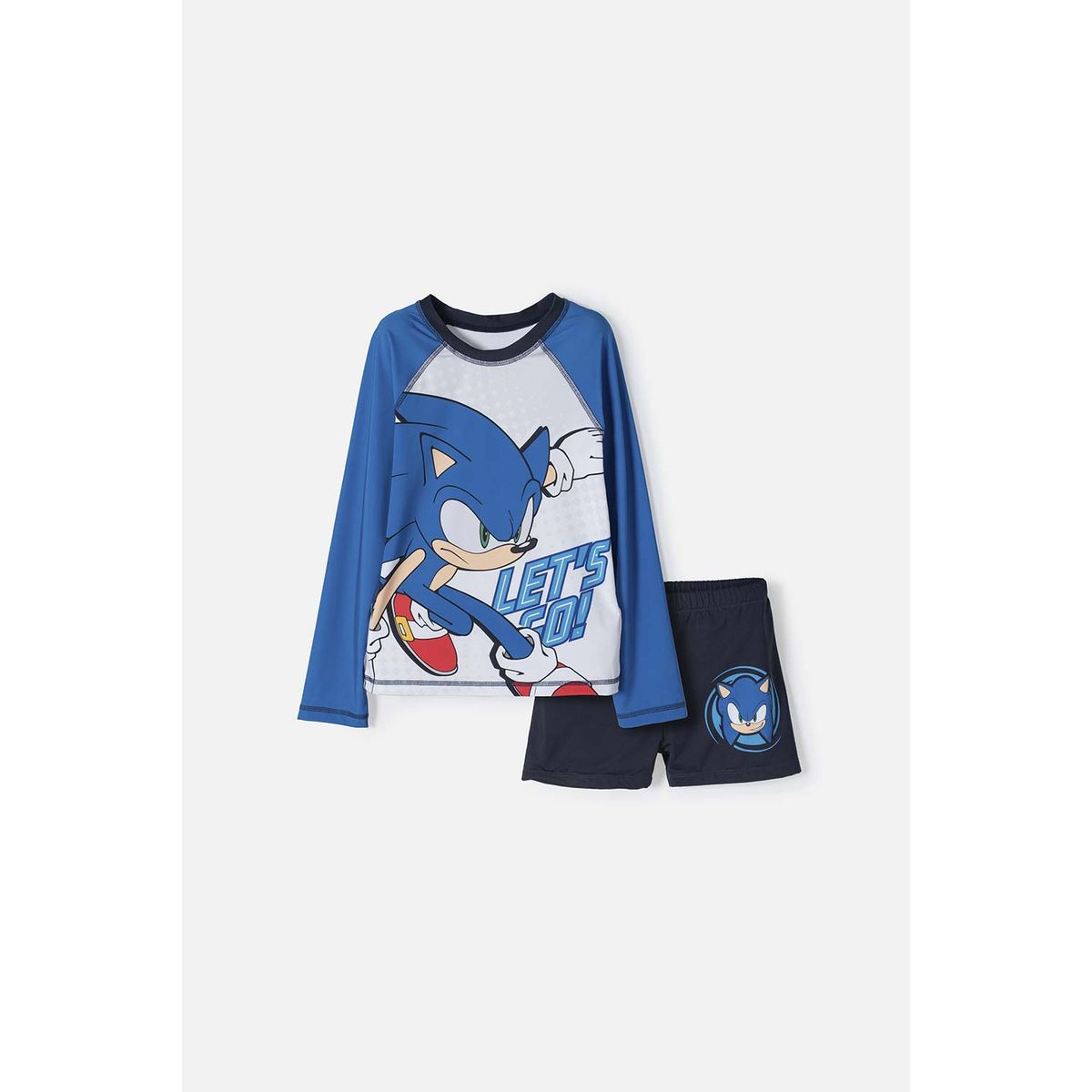 SONIC - Conjunto de baño Sonic manga larga azul y blanco para niño
