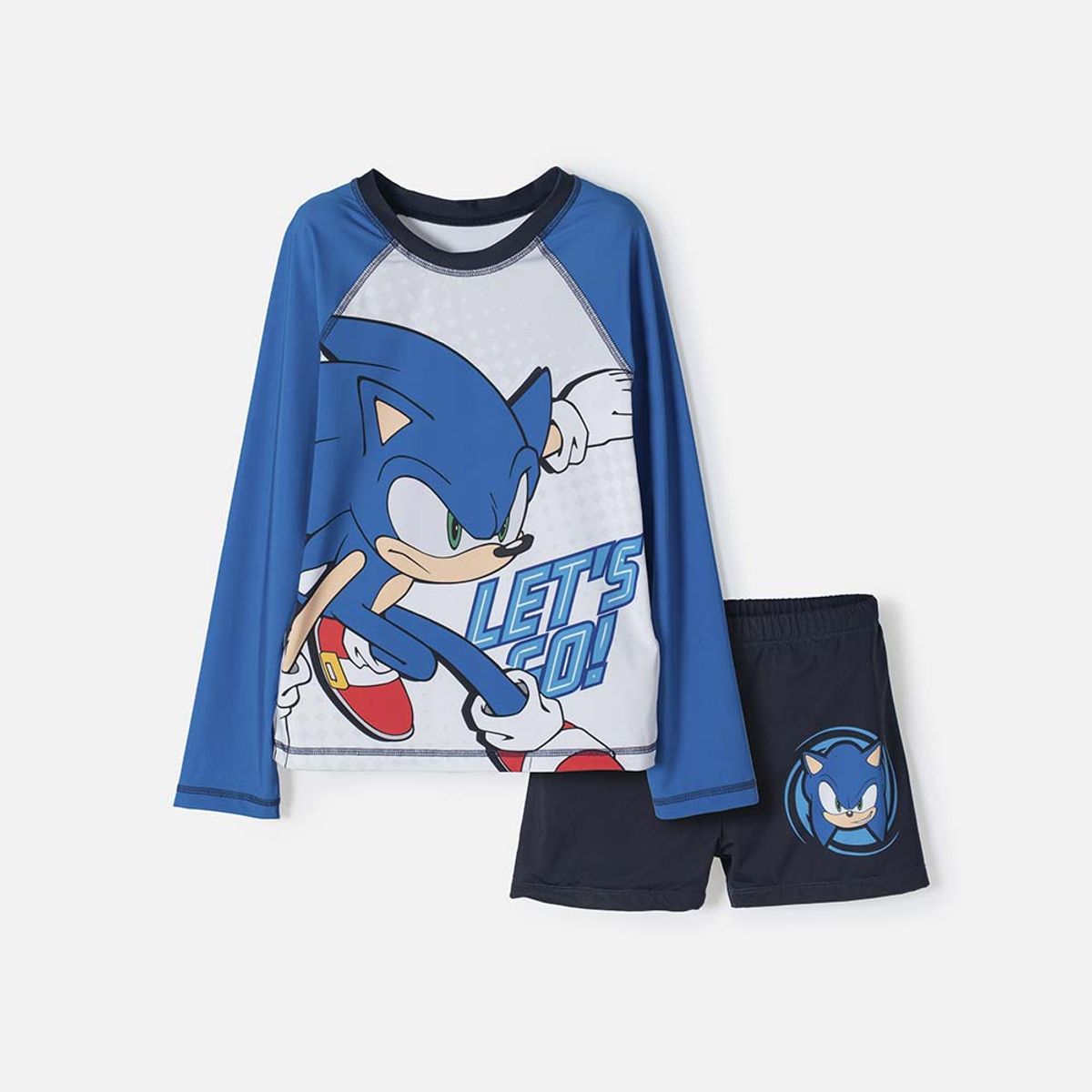 SONIC - Conjunto de baño Sonic manga larga azul y blanco para niño