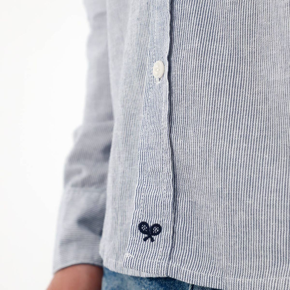 TENNIS - Camisa manga larga preteñida azul para hombre