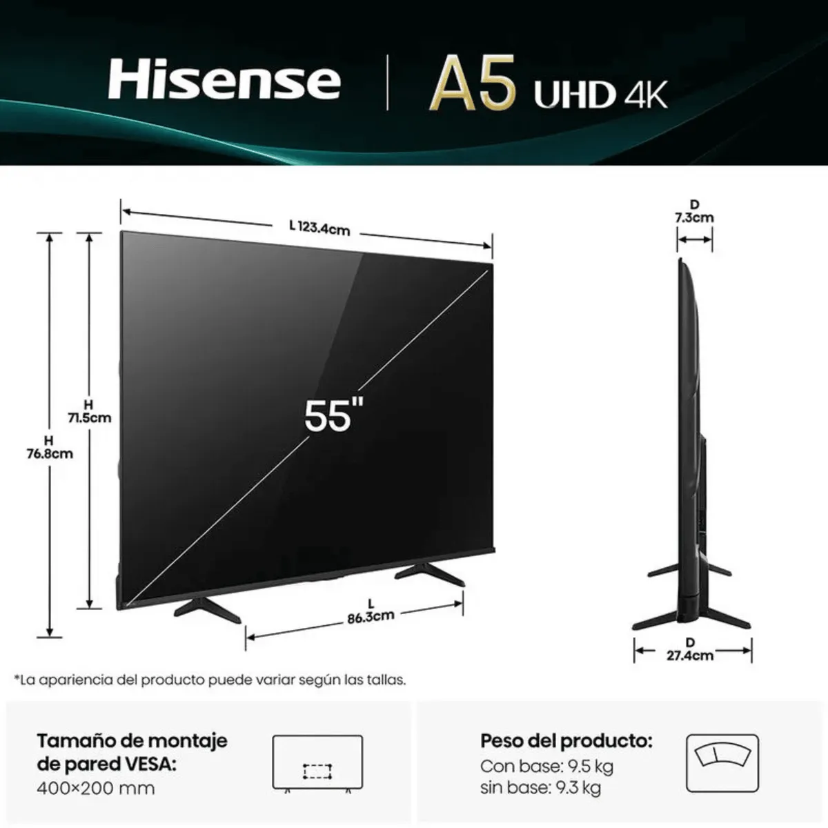 HISENSE - Televisor Hisense 55 Pulgadas LED FHD 55A5N VIDAA U9