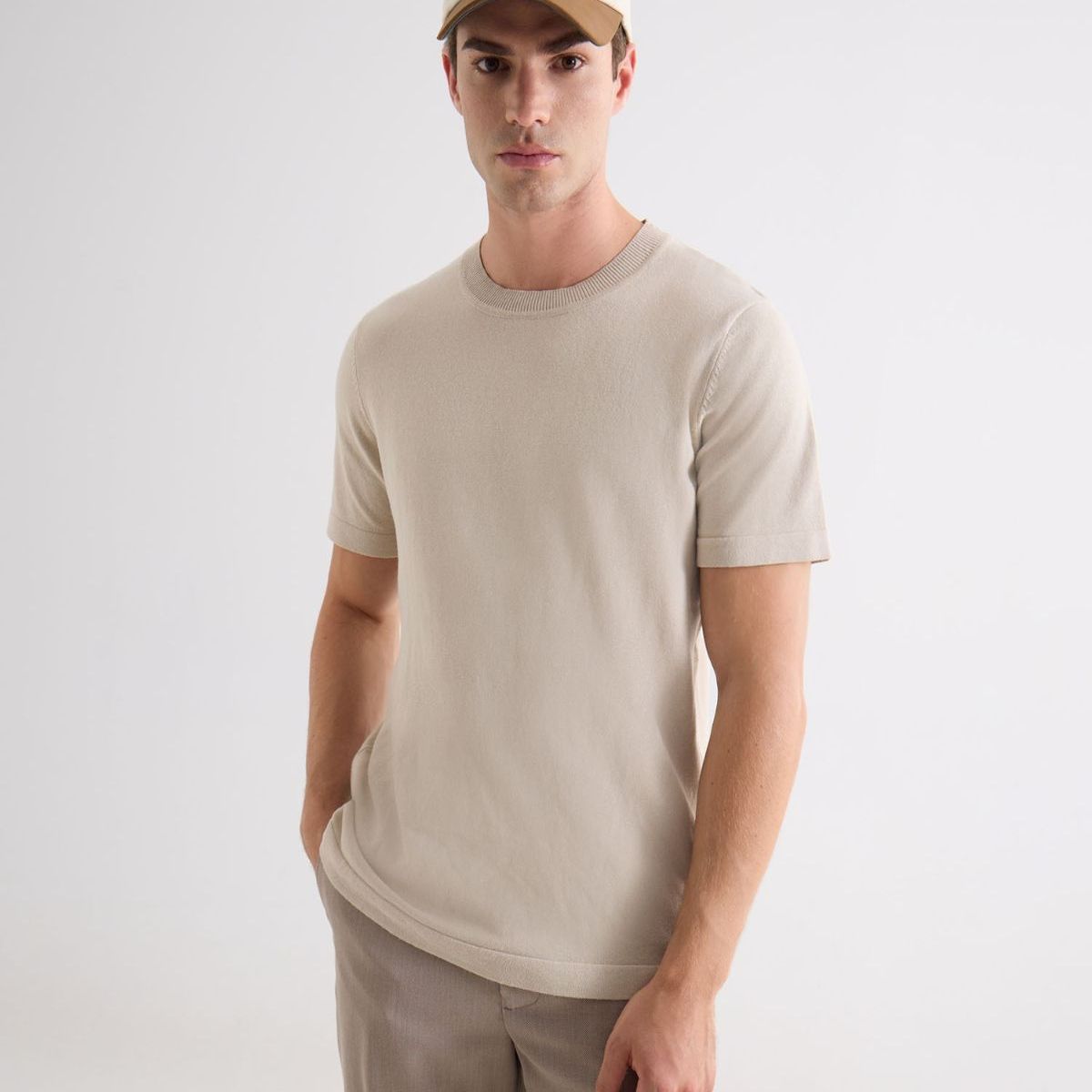 SEVEN SEVEN - Camiseta De Punto Con Cuello Mao  Para Hombre Beige Seven Seven