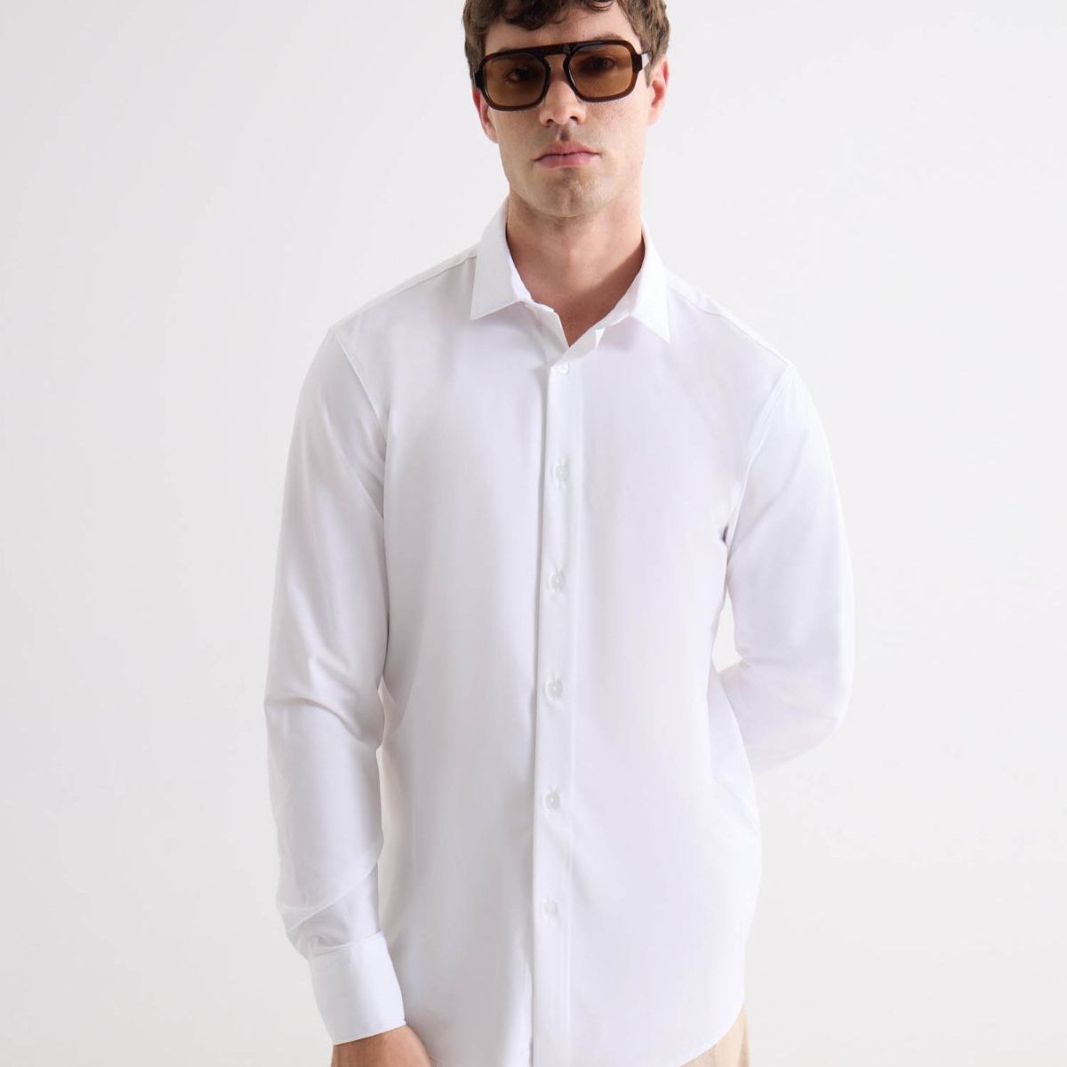 SEVEN SEVEN - Camisa Para Hombre Manga Larga Sin Bolsillo Cuello Casual M Color Crudo Marca Seven Seven #45012212