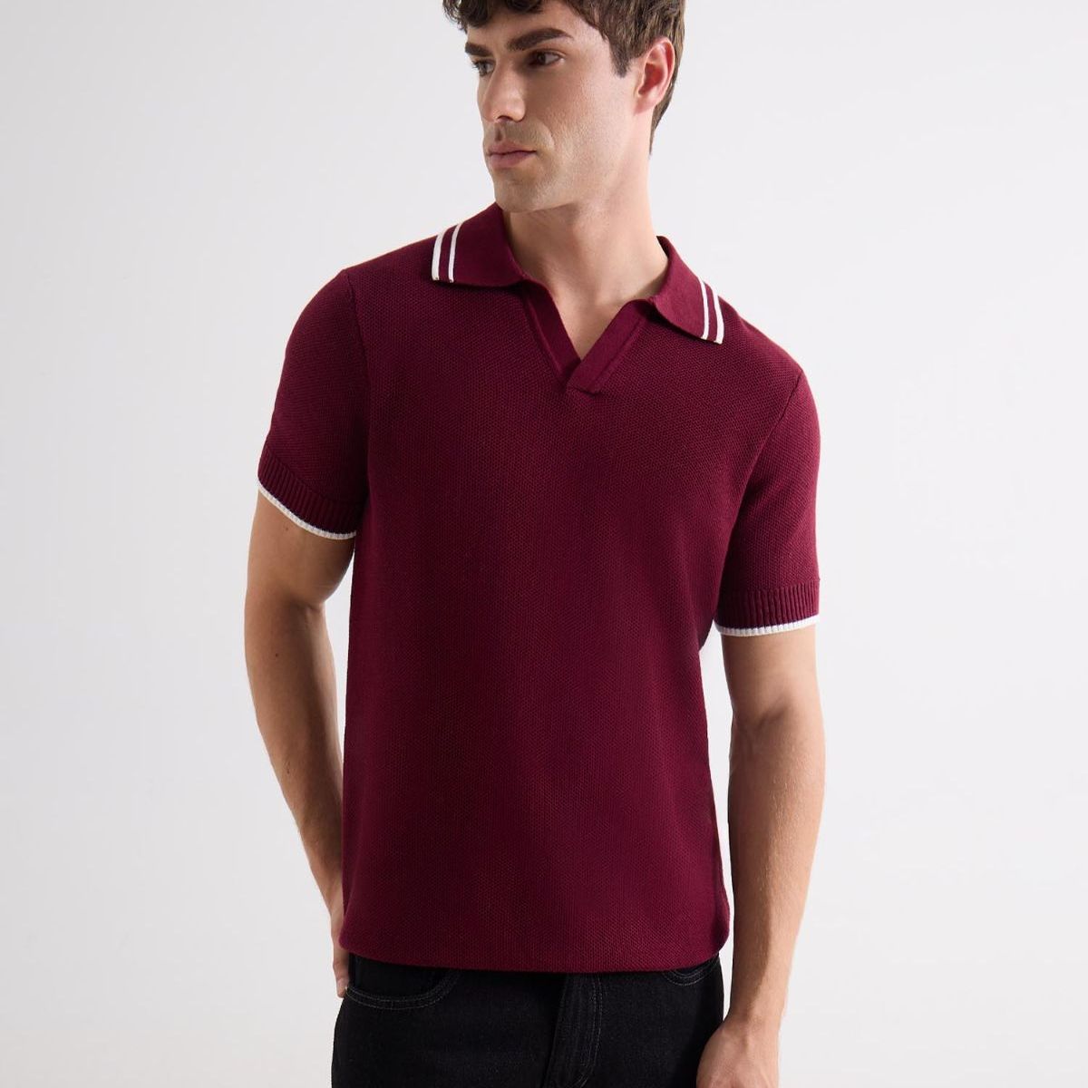 SEVEN SEVEN - Polo Para Hombre Cuello Tejido Sin Bolsillo Color Vino Marca Seven Seven #45110917