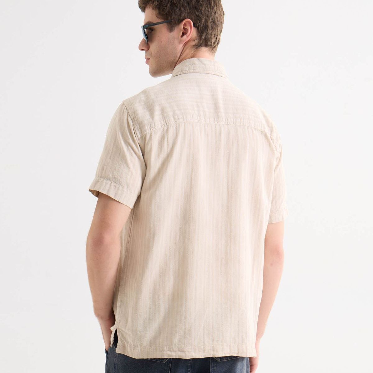 SEVEN SEVEN - Camisa Para Hombre Manga Corta Sin Bolsillo Cuello Casual M Color Beige Marca Seven Seven #45012144