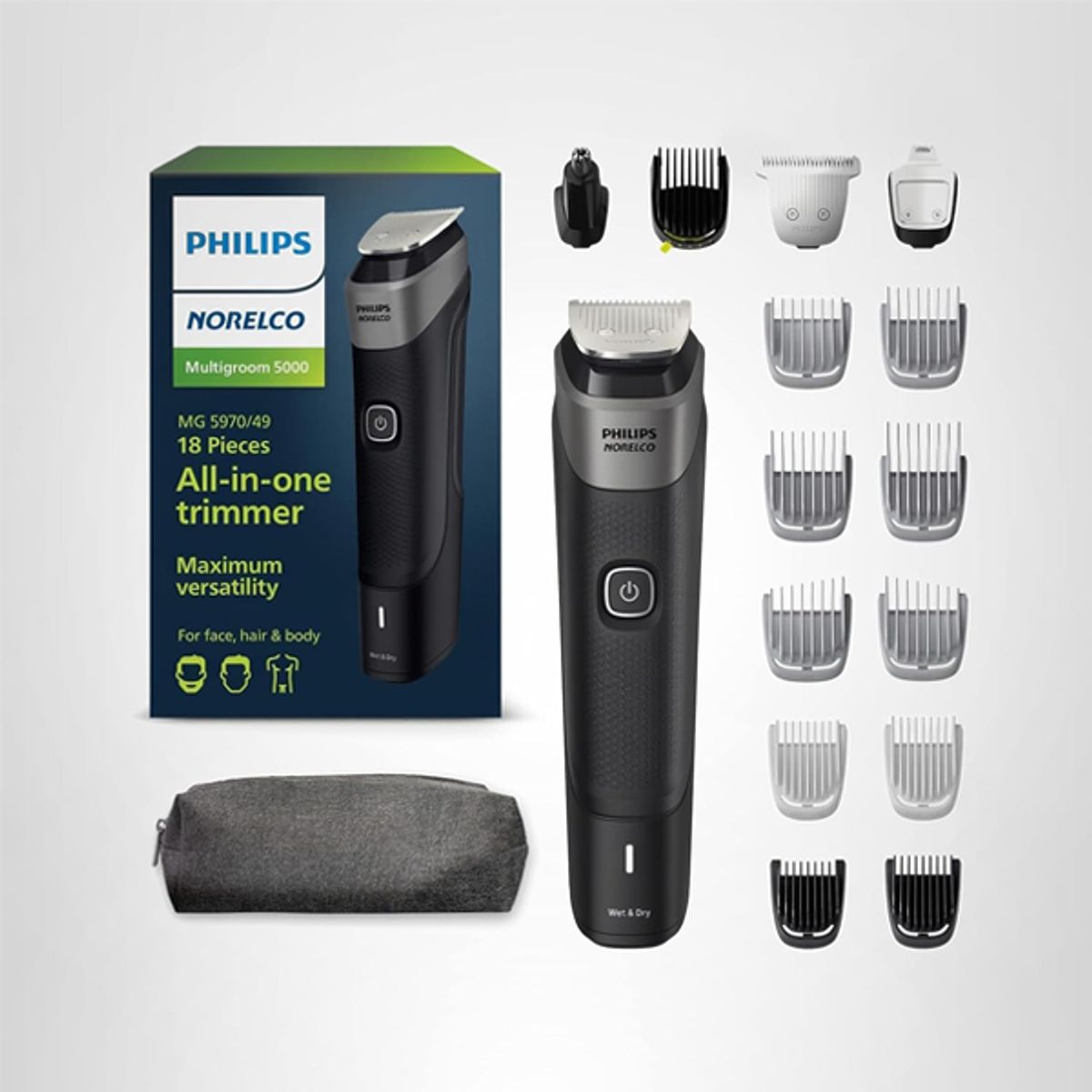PHILIPS - Afeitadora Philips Norelco Multigroom Serie 5000 Kit 18 en 1