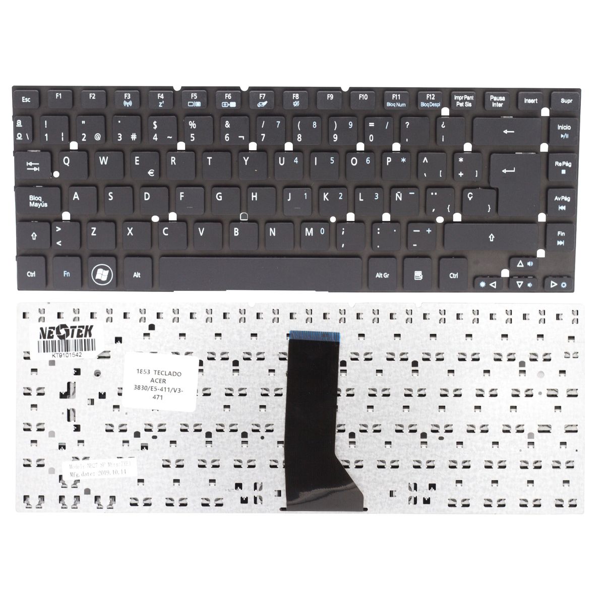 NEOTEK - Teclado Repuesto Para Acer Aspire 3830 E5-411 V3-471 Espanol