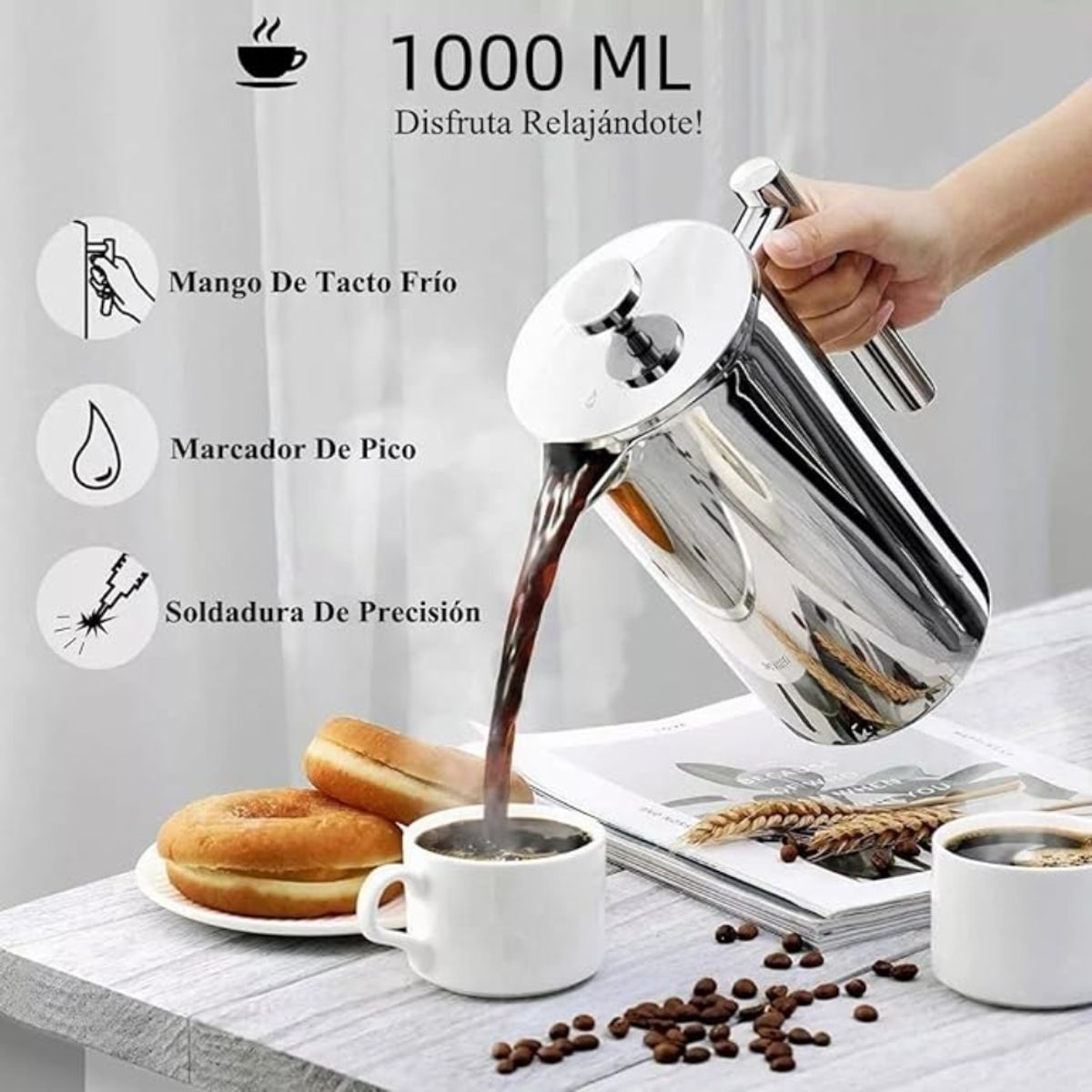 COLME TECHNOLOGY HOME - Cafetera Prensa Francesa En Acero Inoxidable 1 Litro