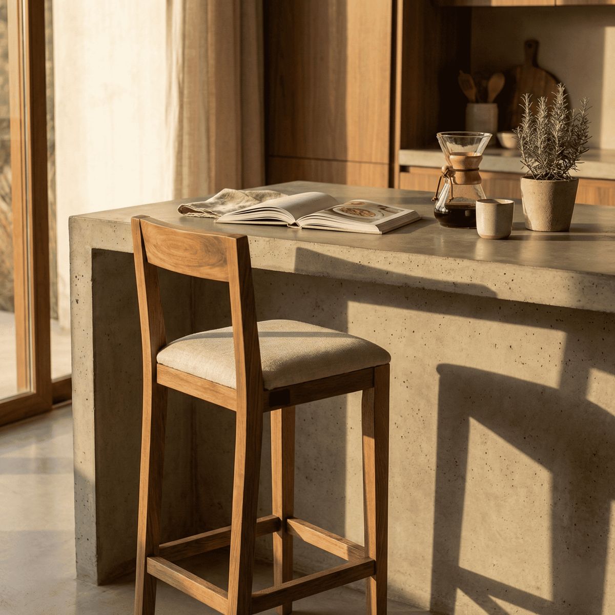 LEGNO COLOMBIA - Silla de Bar Boomerang Blanco Crudo Legno Colombia_.