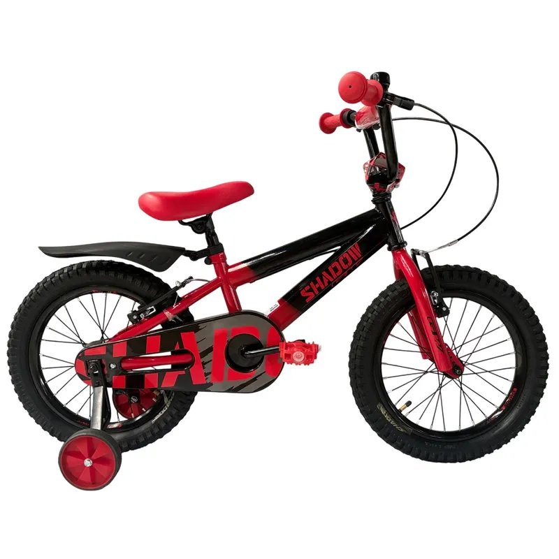 GW - Bicicleta Infantil GW SHADOW Con Auxiliares Rin 16 Negro/ Rojo