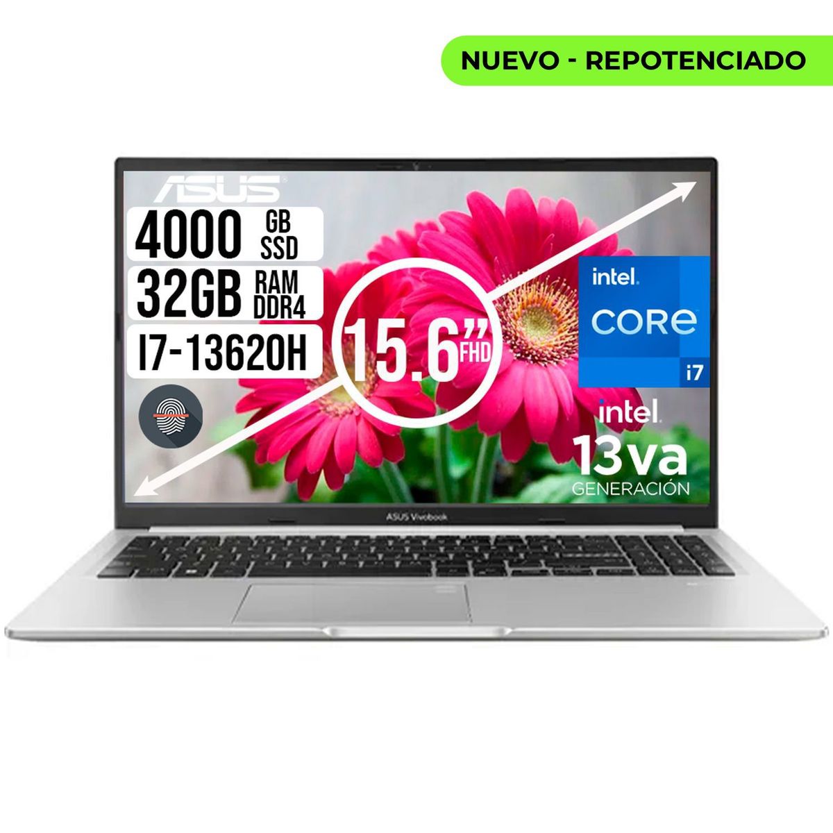 ASUS - PORTATIL ASUS VIVOBOOK INTEL I7-13620H SSD 4TB RAM 32GB LCD 15,6 FHD