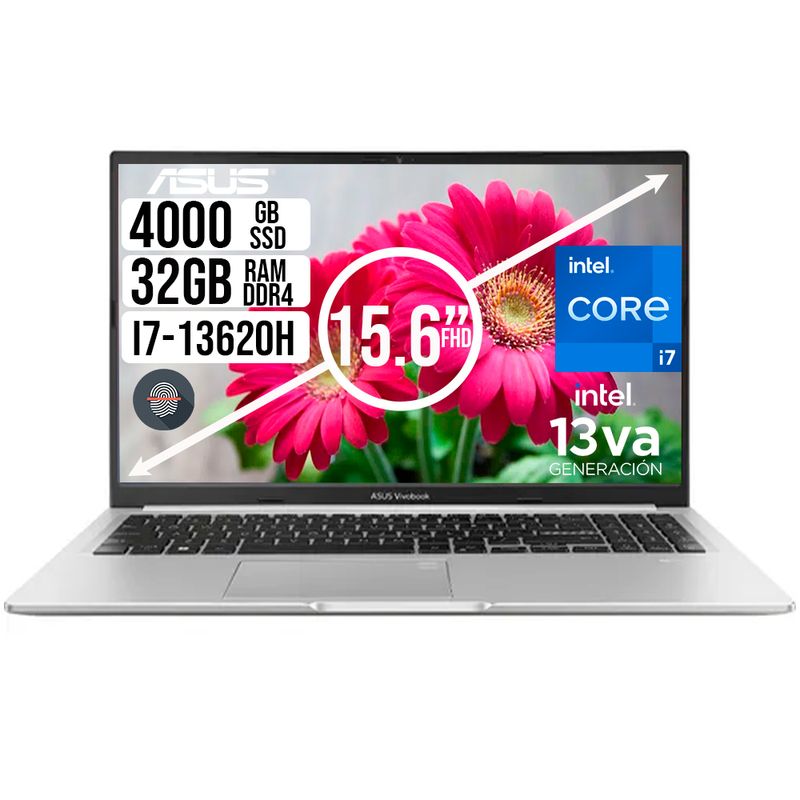 ASUS - PORTATIL ASUS VIVOBOOK INTEL I7-13620H SSD 4TB RAM 32GB LCD 15,6 FHD