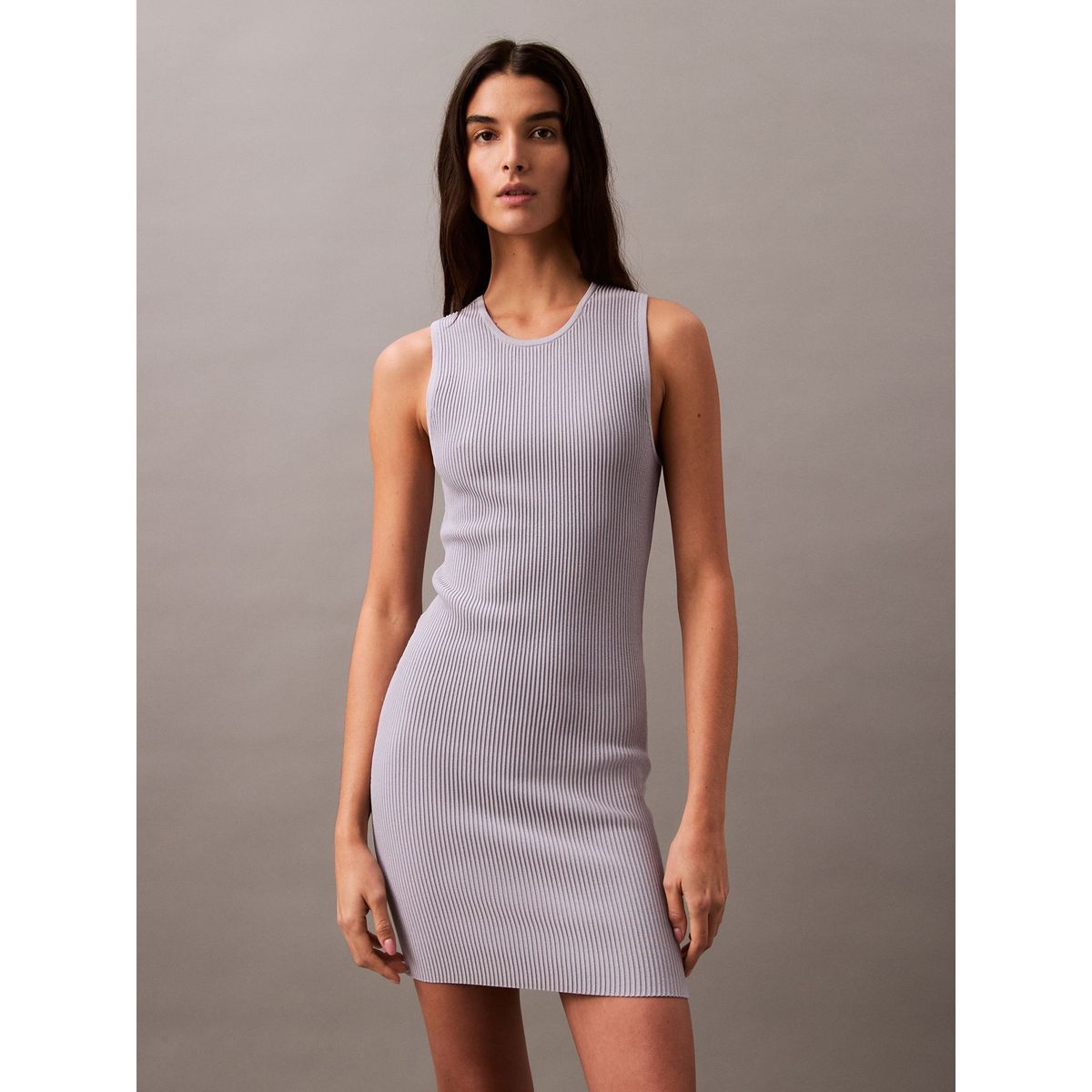 CALVIN KLEIN - Vestido gris corto sculpted de punto de canalé Calvin Klein