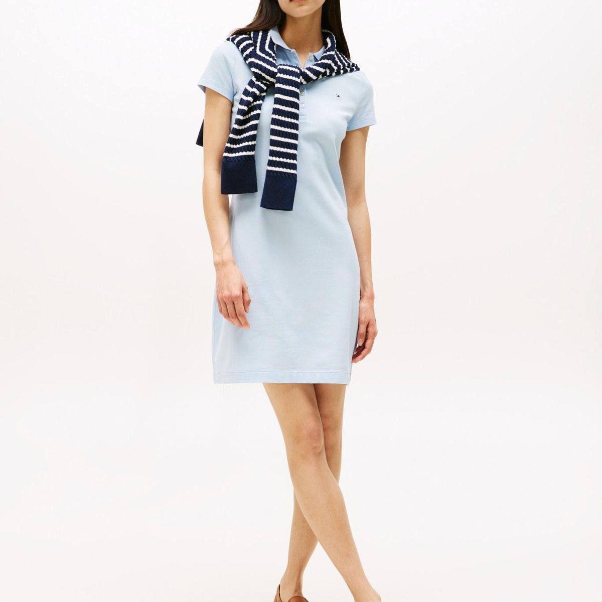 TOMMY HILFIGER - Vestido celeste tipo polo de corte slim Tommy Hilfiger