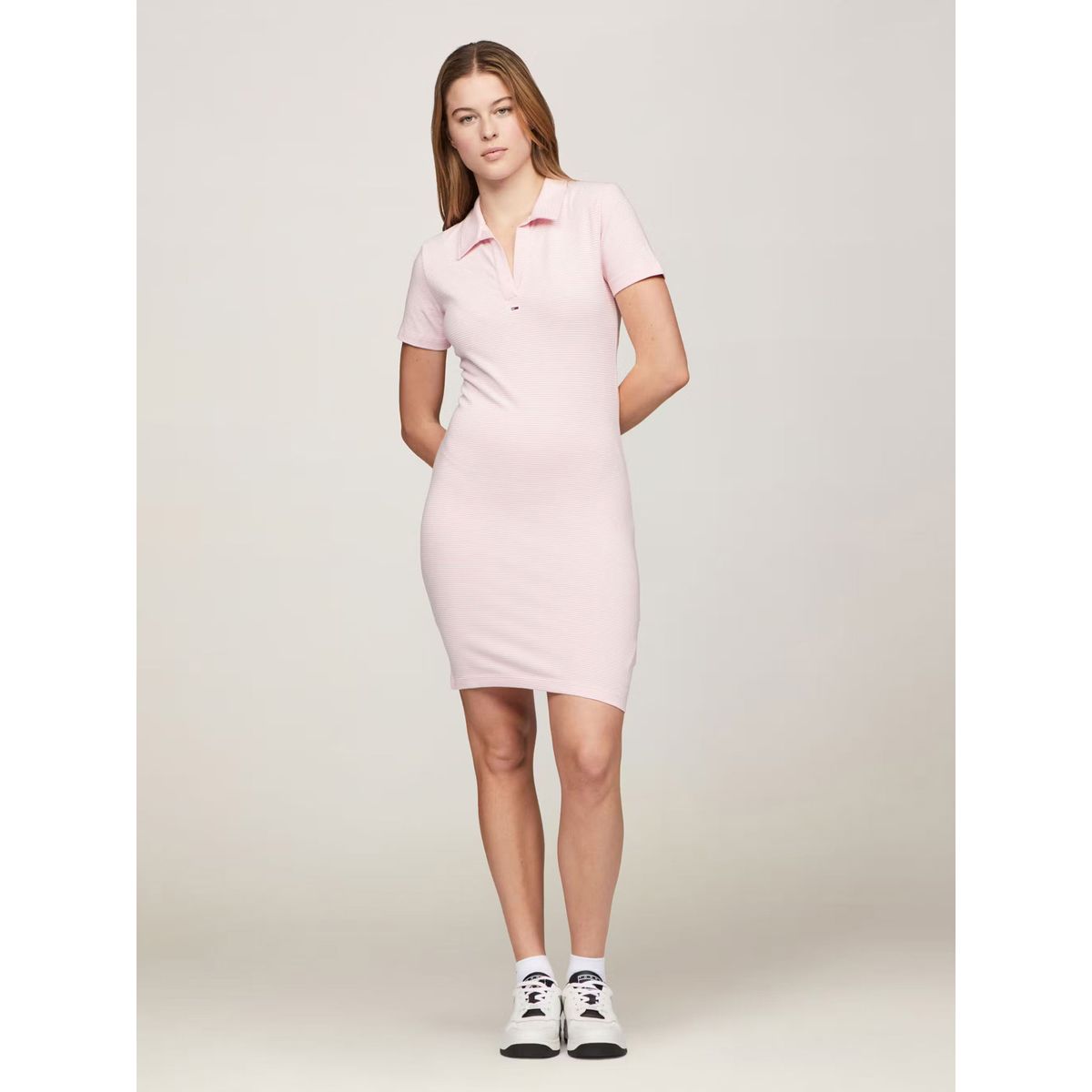 TOMMY HILFIGER - Vestido rosa tipo polo de rayas Tommy Jeans