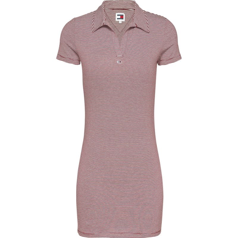 TOMMY HILFIGER - Vestido vino tipo polo de rayas Tommy Jeans